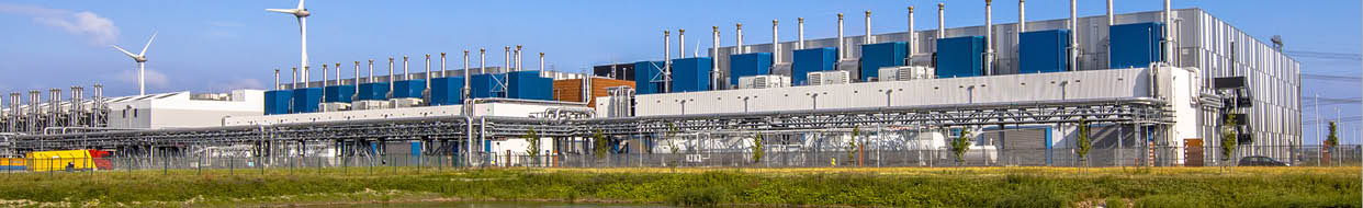 5 JULY 2016, EEMSHAVEN, NETHERLANDS. Google Datacenter near Delfzijl in the province of Groningen under blue sky.
