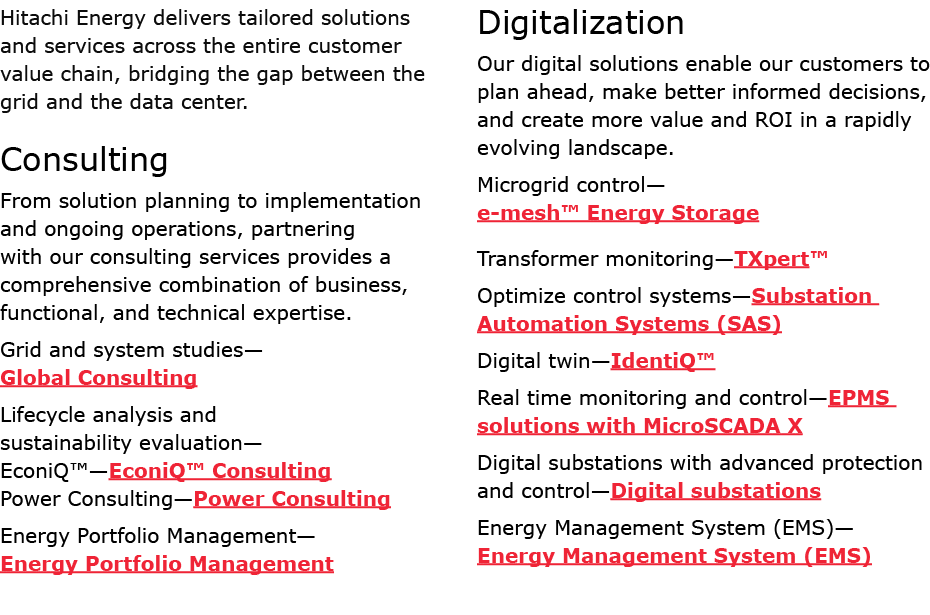 Hitachi Energy delivers tailored solutions and services across the entire customer value chain, bridging the gap betw...