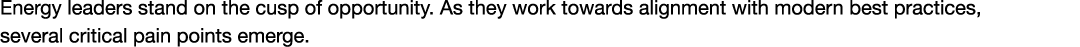 Energy leaders stand on the cusp of opportunity. As they work towards alignment with modern best practices, several c...