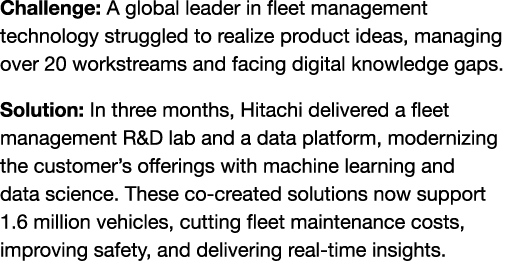 Challenge: A global leader in fleet management technology struggled to realize product ideas, managing over 20 workst...