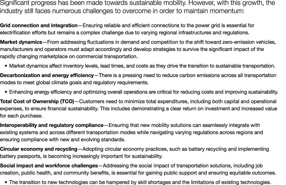Significant progress has been made towards sustainable mobility. However, with this growth, the industry still faces ...