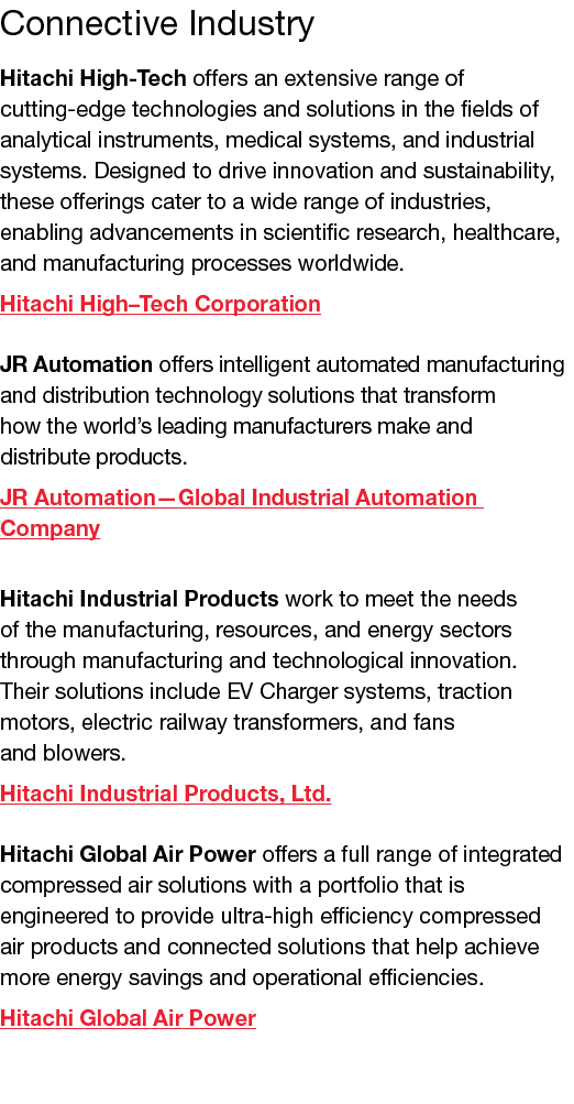 Connective Industry Hitachi High Tech offers an extensive range of cutting edge technologies and solutions in the fie...