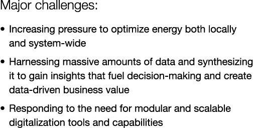 Major challenges: • Increasing pressure to optimize energy both locally and system-wide • Harnessing massive amounts...
