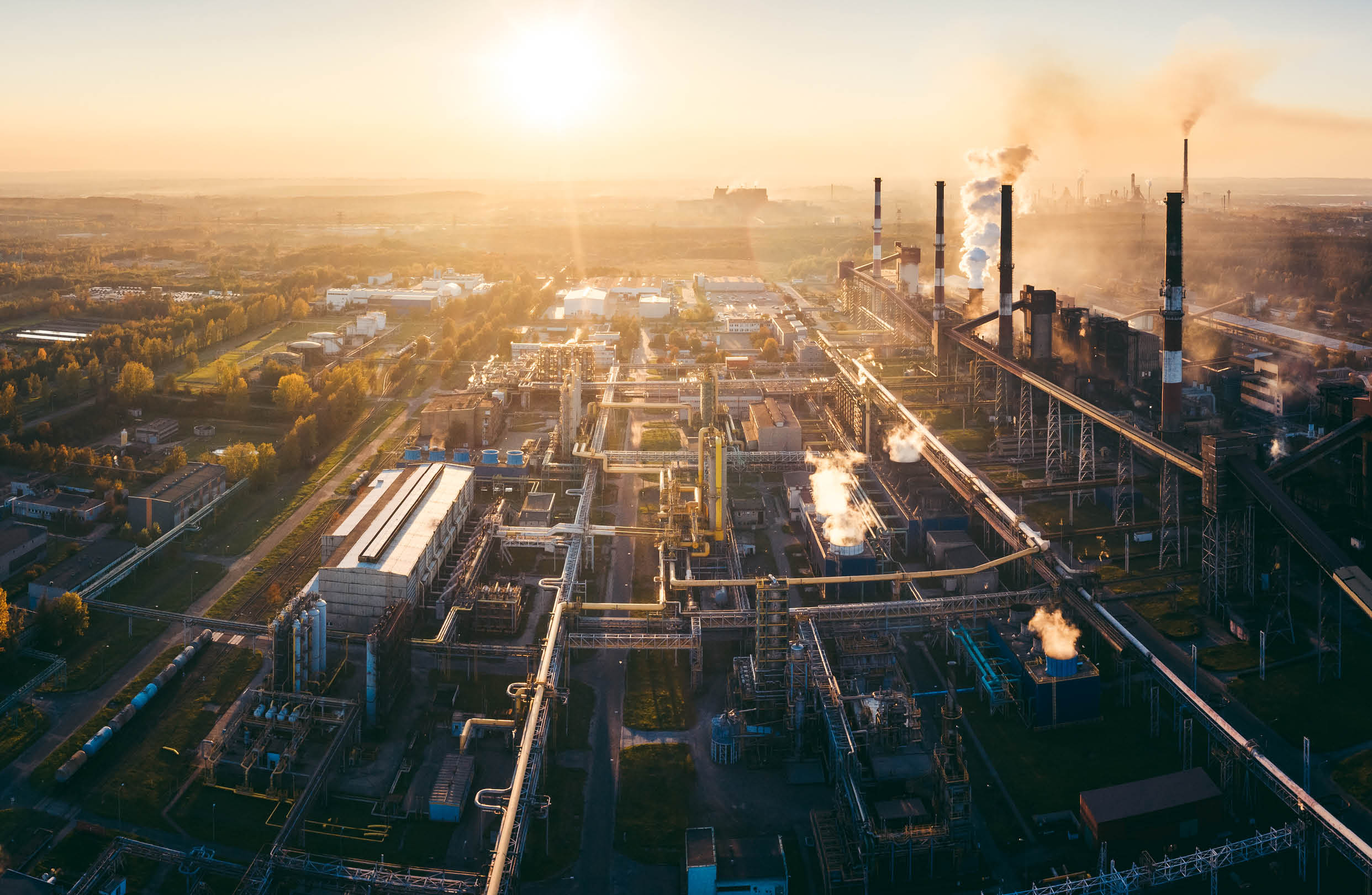 industrial landscape with heavy pollution produced by a large factory
