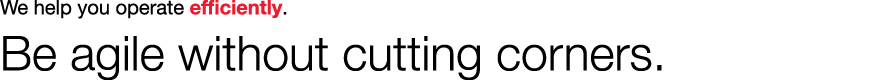 We help you operate efficiently. Be agile without cutting corners.