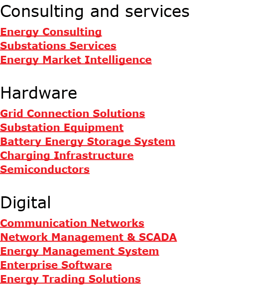 Consulting and services Energy Consulting Substations Services Energy Market Intelligence Hardware Grid Connection So...