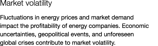 Market volatility Fluctuations in energy prices and market demand impact the profitability of energy companies. Econo...