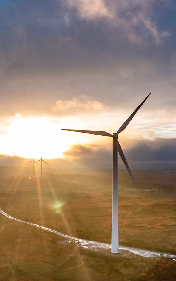Amazing sunrise at the Loughderryduff windfarm between Ardara and Portnoo in County Donegal, Ireland.